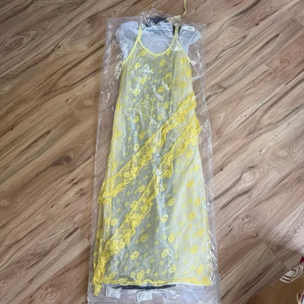 NWT COACH Yellow Ruffle Lace Slip Dress Size 0 $1295 Retail